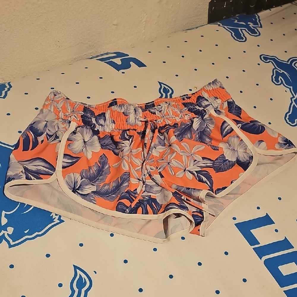 No Boundaries Athletic Shorts Orange and Blue Camouflage